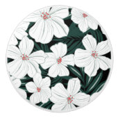 White Tropical Flowers Pattern Keramische Knop (Voorkant)