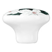 White Tropical Flowers Pattern Keramische Knop (Zijkant)