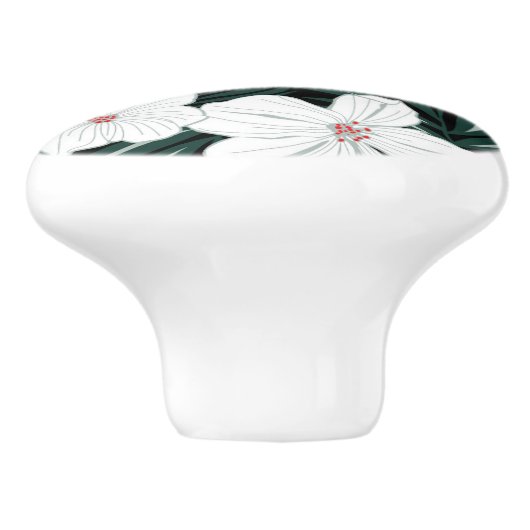 White Tropical Flowers Pattern Keramische Knop (Zijkant)