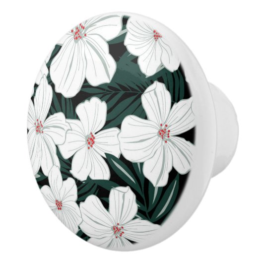 White Tropical Flowers Pattern Keramische Knop (Rechts)