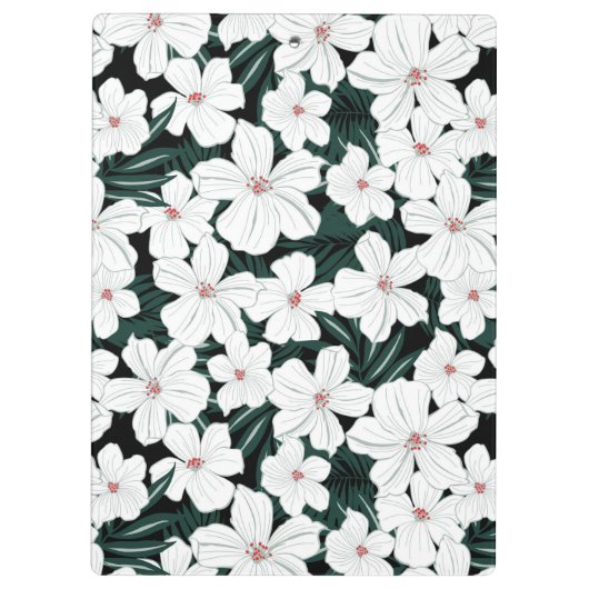 White Tropical Flowers Pattern Klembord (Achterkant)