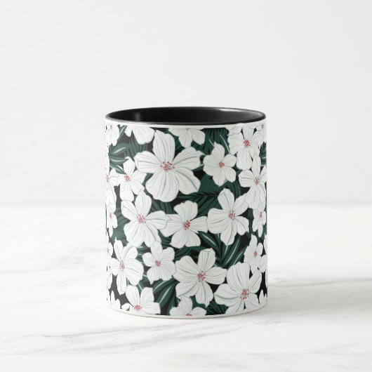 White Tropical Flowers Pattern Mok (Midden)