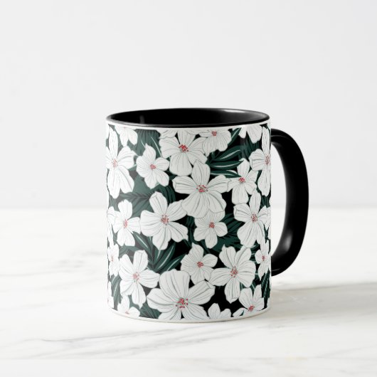 White Tropical Flowers Pattern Mok (Voorkant rechts)