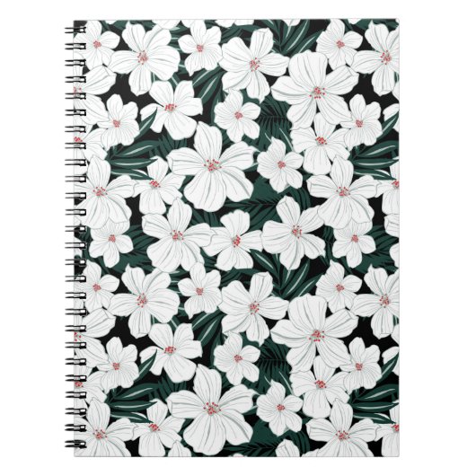 White Tropical Flowers Pattern Notitieboek (Voorkant)