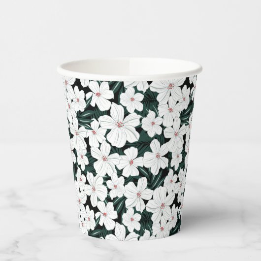 White Tropical Flowers Pattern Papieren Bekers (Links)