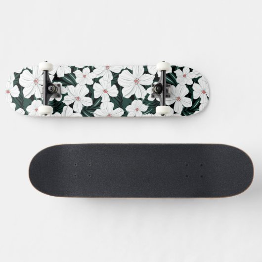 White Tropical Flowers Pattern Persoonlijk Skateboard (Horizontaal)