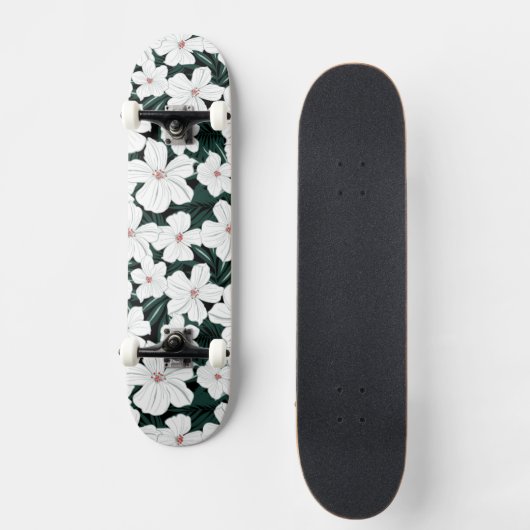 White Tropical Flowers Pattern Persoonlijk Skateboard (Voorkant)