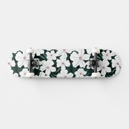 White Tropical Flowers Pattern Persoonlijk Skateboard (Horizontaal)