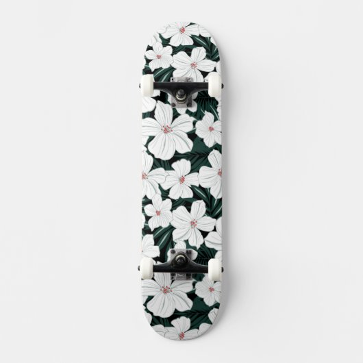 White Tropical Flowers Pattern Persoonlijk Skateboard (Voorkant)