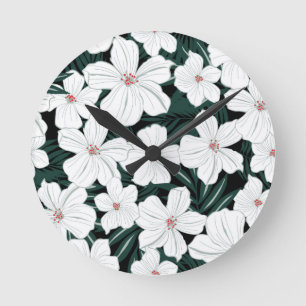 White Tropical Flowers Pattern Ronde Klok