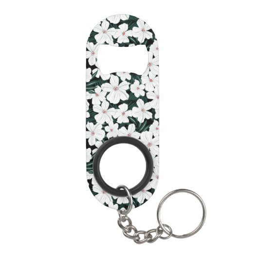 White Tropical Flowers Pattern Sleutelhanger Flessenopener (Achterkant)
