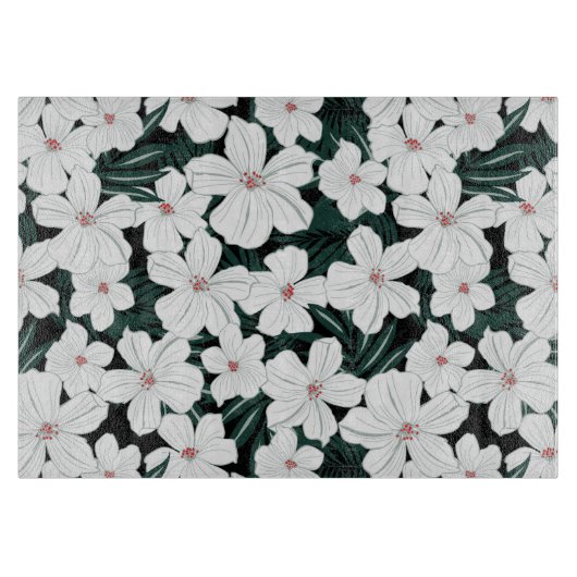 White Tropical Flowers Pattern Snijplank (Voorkant)