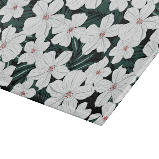 White Tropical Flowers Pattern Snijplank (Hoek)