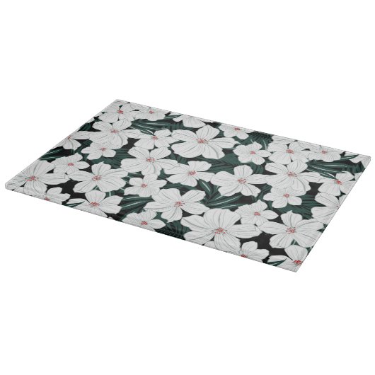 White Tropical Flowers Pattern Snijplank (Hoek)