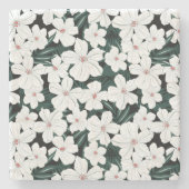 White Tropical Flowers Pattern Stenen Onderzetter (Voorkant)