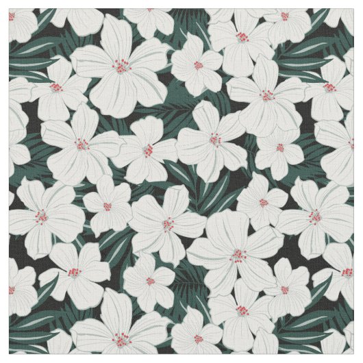 White Tropical Flowers Pattern Stof (Close Up)