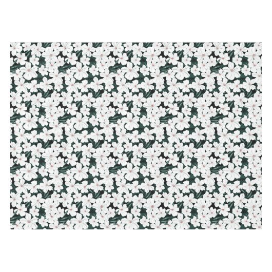 White Tropical Flowers Pattern Tafelkleed (Voorkant (Horizontaal))