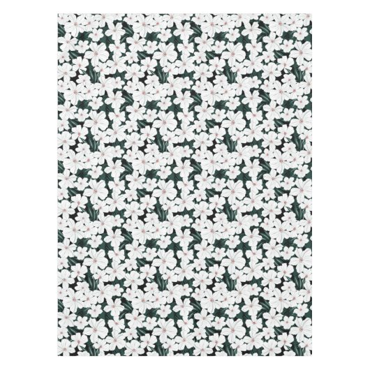 White Tropical Flowers Pattern Tafelkleed (Voorkant)