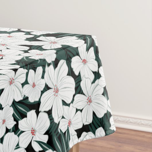 White Tropical Flowers Pattern Tafelkleed (Voorbeeld)