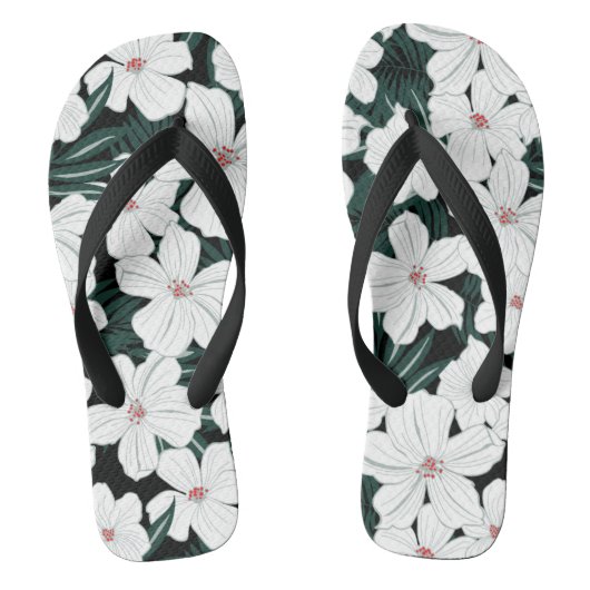 White Tropical Flowers Pattern Teenslippers (Voetbed)