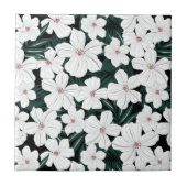 White Tropical Flowers Pattern Tegeltje (Voorkant)