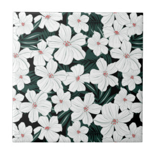 White Tropical Flowers Pattern Tegeltje