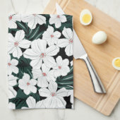 White Tropical Flowers Pattern Theedoek (Quarter Fold)