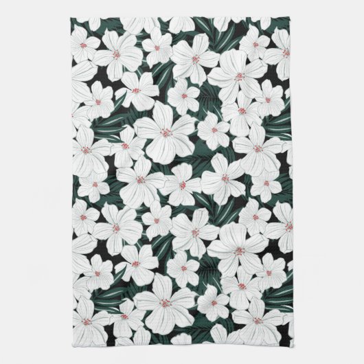 White Tropical Flowers Pattern Theedoek (Verticaal)