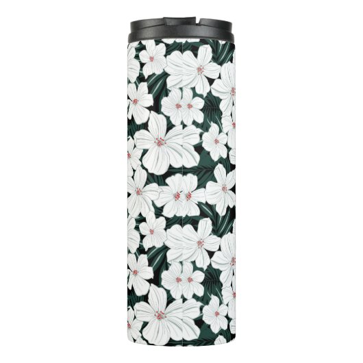 White Tropical Flowers Pattern Thermosbeker (Achterkant)