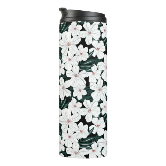 White Tropical Flowers Pattern Thermosbeker (Geroteerd rechts)