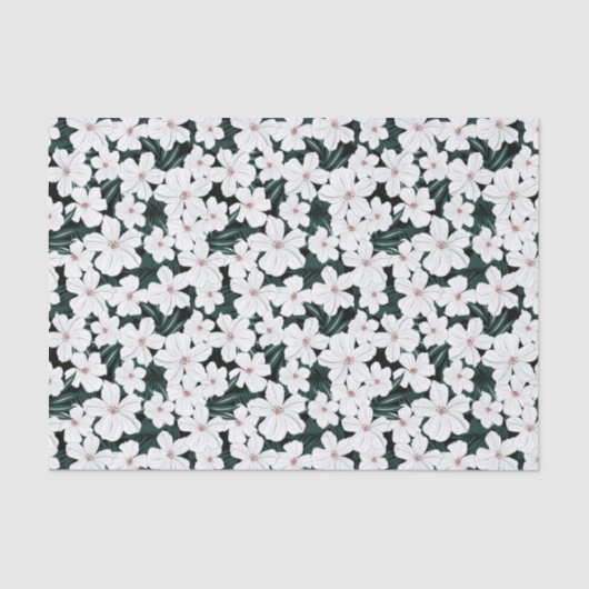 White Tropical Flowers Pattern Tissuepapier (Voorkant)