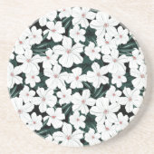 White Tropical Flowers Pattern Zandsteen Onderzetter (Voorkant)