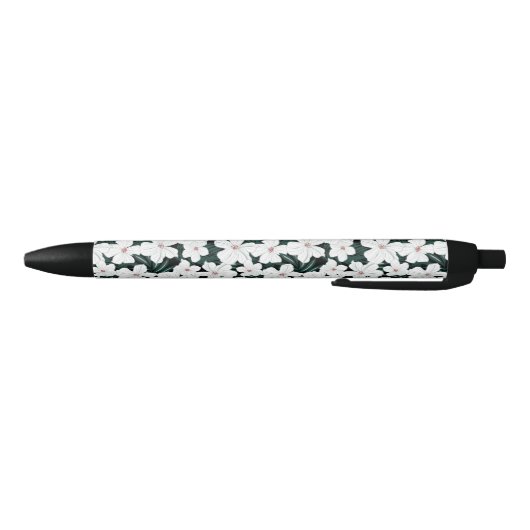 White Tropical Flowers Pattern Zwarte Inkt Pen (Bodem)
