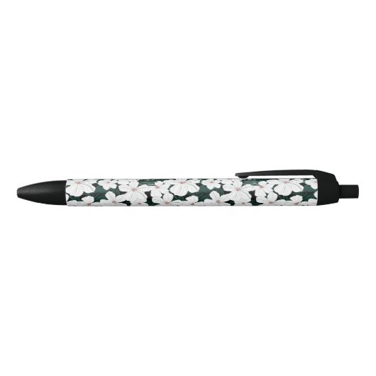 White Tropical Flowers Pattern Zwarte Inkt Pen (Bovenkant)