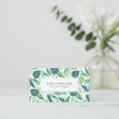 White & Tropical Green Leafs Pattern Visitekaartje (Staand voorkant)