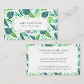 White & Tropical Green Leafs Pattern Visitekaartje (Voorkant / Achterkant)
