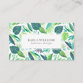 White & Tropical Green Leafs Pattern Visitekaartje (Voorkant)