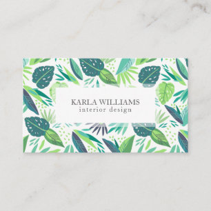 White & Tropical Green Leafs Pattern Visitekaartje