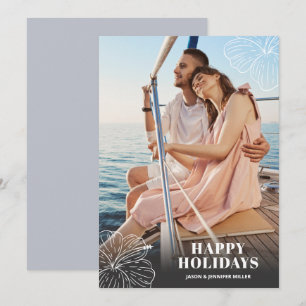 White Tropical Hawaiian Floral Photo Feestdagenkaart