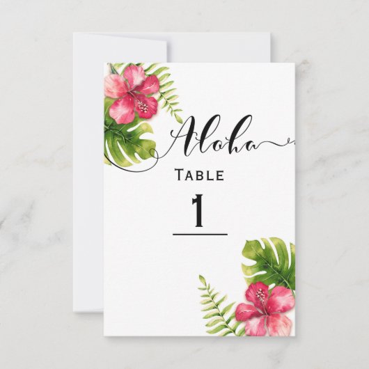 White Tropical Hibiscus Chic Wedding Table Number Kaart (Voorkant)