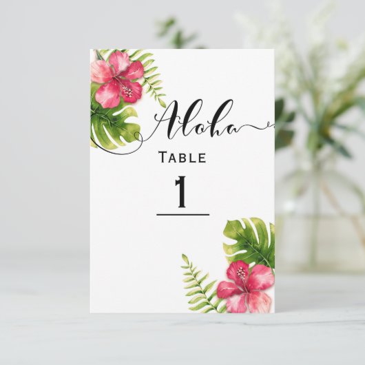 White Tropical Hibiscus Chic Wedding Table Number Kaart (Staand voorkant)