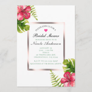 White Tropical Hibiscus Leaves Elegant Invitations Kaart