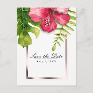White Tropical Hibiscus Leaves Save the Date Aankondigingskaart