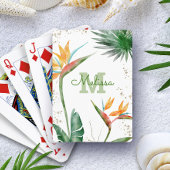 White Tropical Island Floral Monogram Script Gold Pokerkaarten