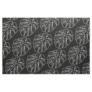 White Tropical Leaf Motif op stijlvol zwart Stof