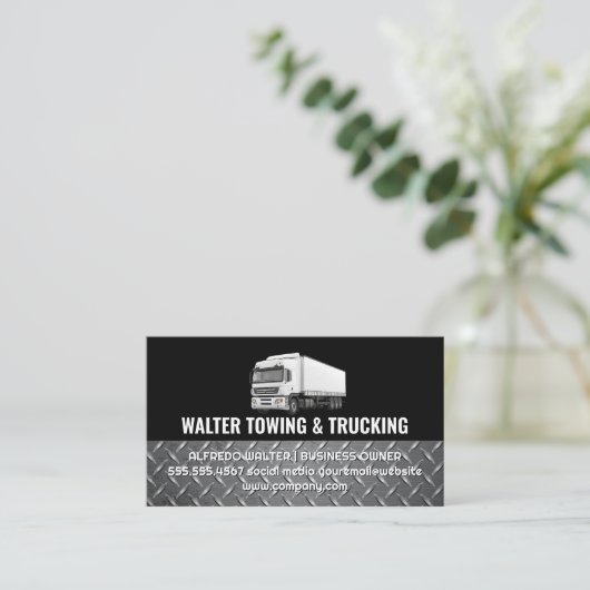 White Trucking Logo | Steel Trim | Logistics  Visitekaartje (Staand voorkant)