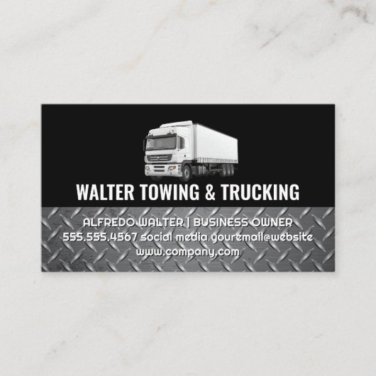 White Trucking Logo | Steel Trim | Logistics  Visitekaartje (Voorkant)