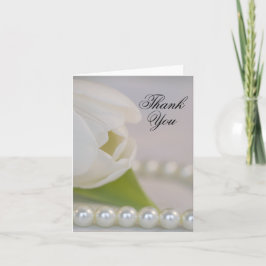 White Tulip and Pearls Spring Wedding Dank je Bedankkaart