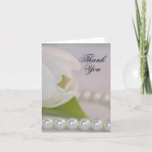 White Tulip and Pearls Spring Wedding Dank je Bedankkaart