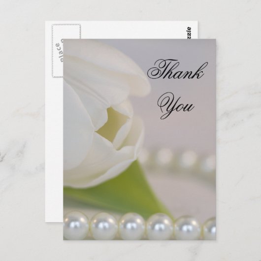 White Tulip and Pearls Spring Wedding Dank je Briefkaart (Voorkant / Achterkant)
